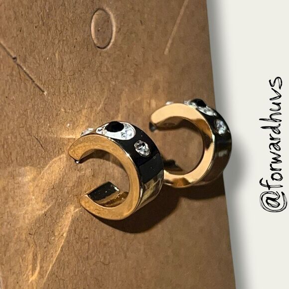 Gold Tone Hoop with Rhinestone Embellishment Earrings - Picture 4 of 7